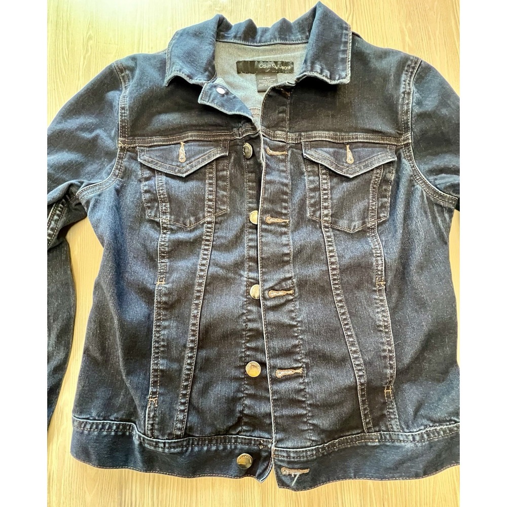 Calvin Klein Woman's Dark Stretchy Denim Jacket Size Small - Picture 3 of 9